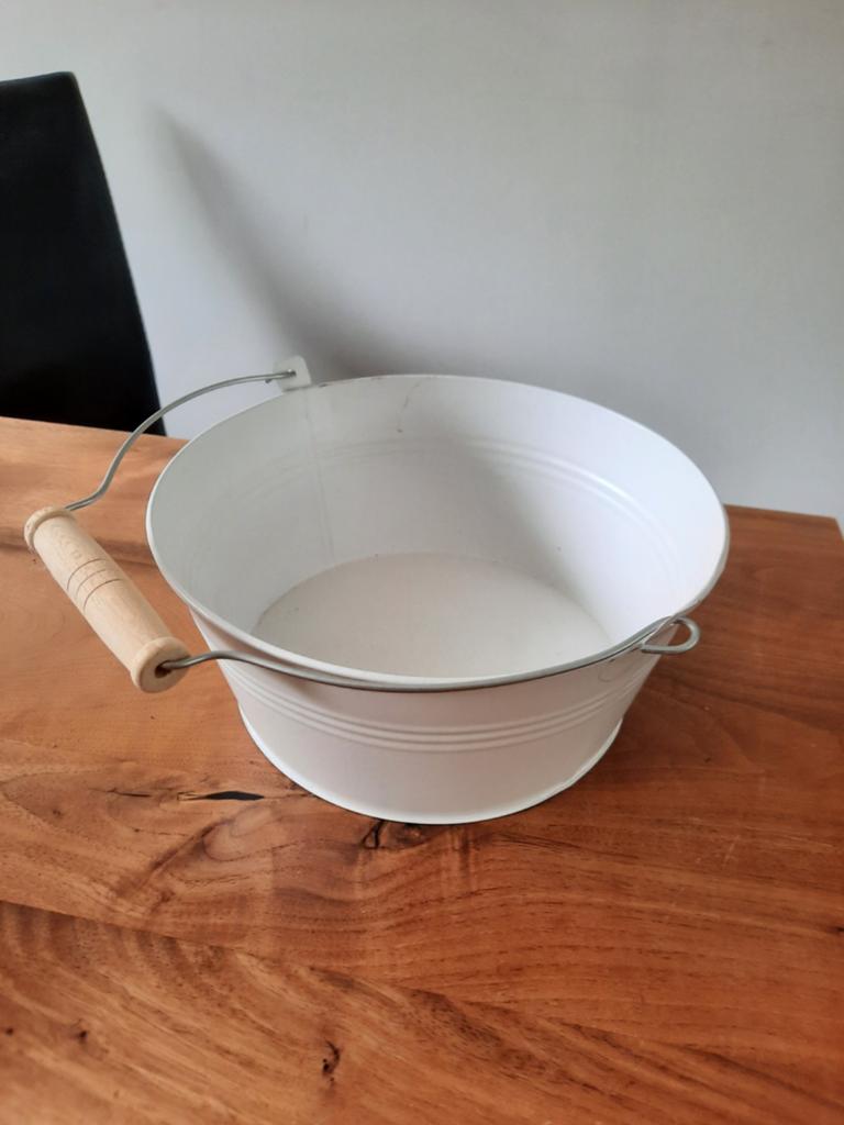 Zinken bakje plantenbakje /decoratief d 22cm, h 9,5cm NIEUW, Ophalen of Verzenden, Nieuw, Overige materialen, Pot, Bus of Blik