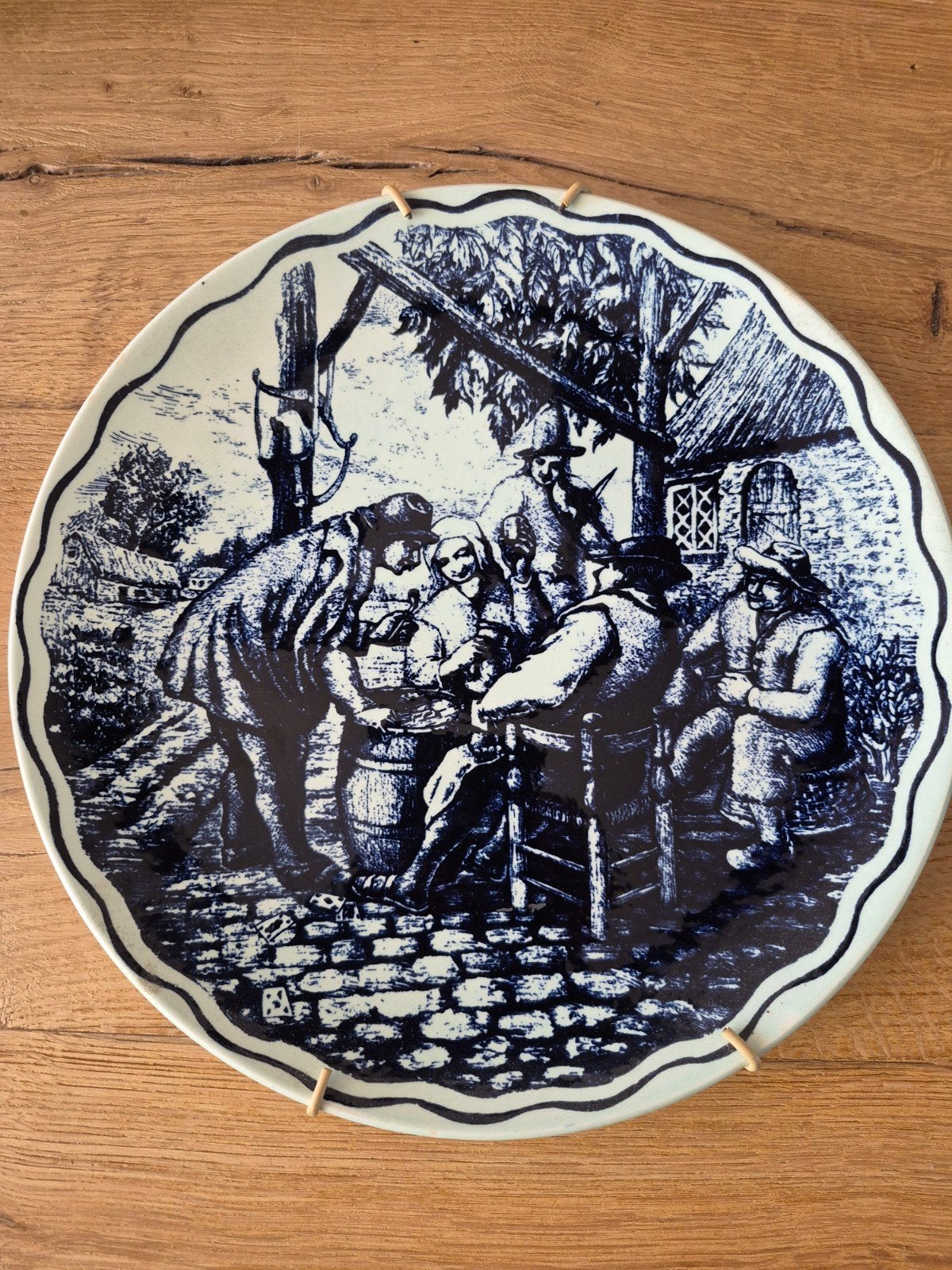Antiek Boch Delfts Blauw Wandbord - Scène met dobbelstenen, Ophalen