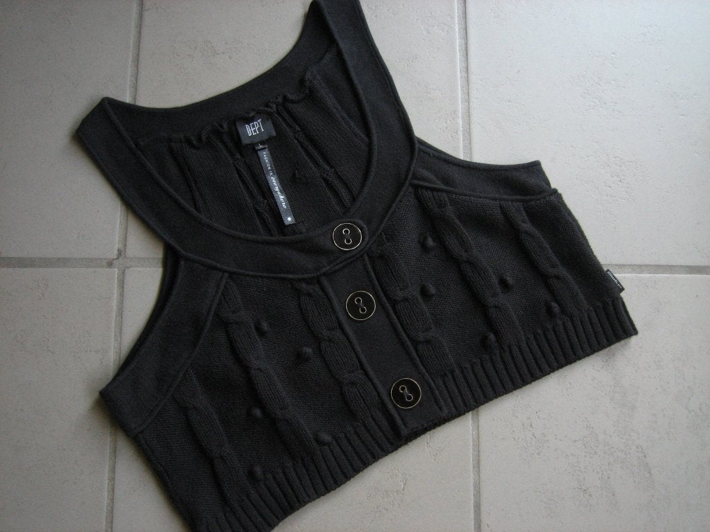 Speels gebreid kort katoenen topje of hesje DEPT, L snazzeys, Verzenden, Zwart, Maat 42/44 (L), Nieuw