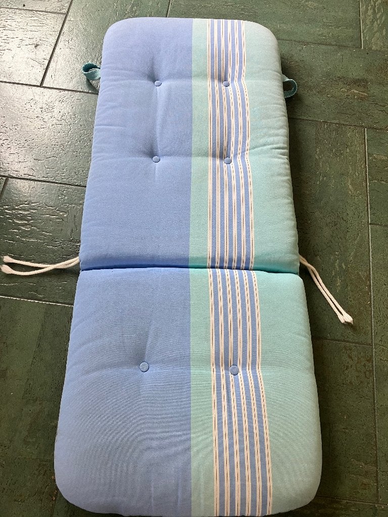 4x tuinstoel kussens met hoge rug. blauw groen, Tuin en Terras, Ophalen of Verzenden, Gebruikt, Kunststof
