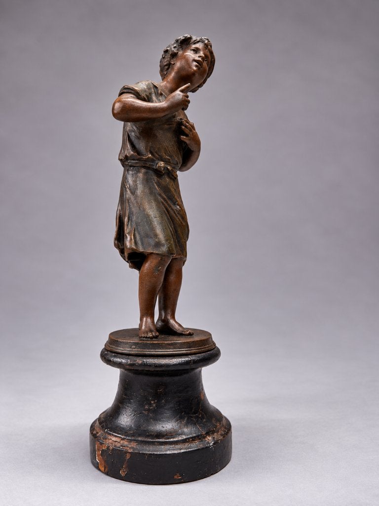 Antiek brons gepatineerd beeld, stijl Moreau ca.1900, Art nouveau, Gepatineerd, Ophalen of Verzenden, 20 - 50 cm