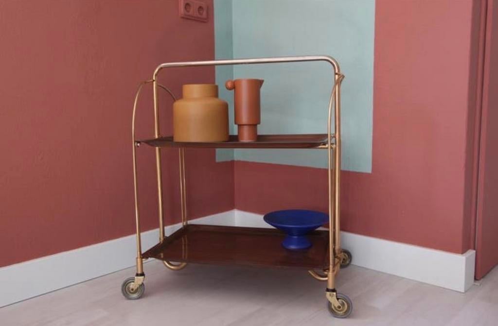 Vintage serveerwagen/barcart - messing en hout, Ophalen