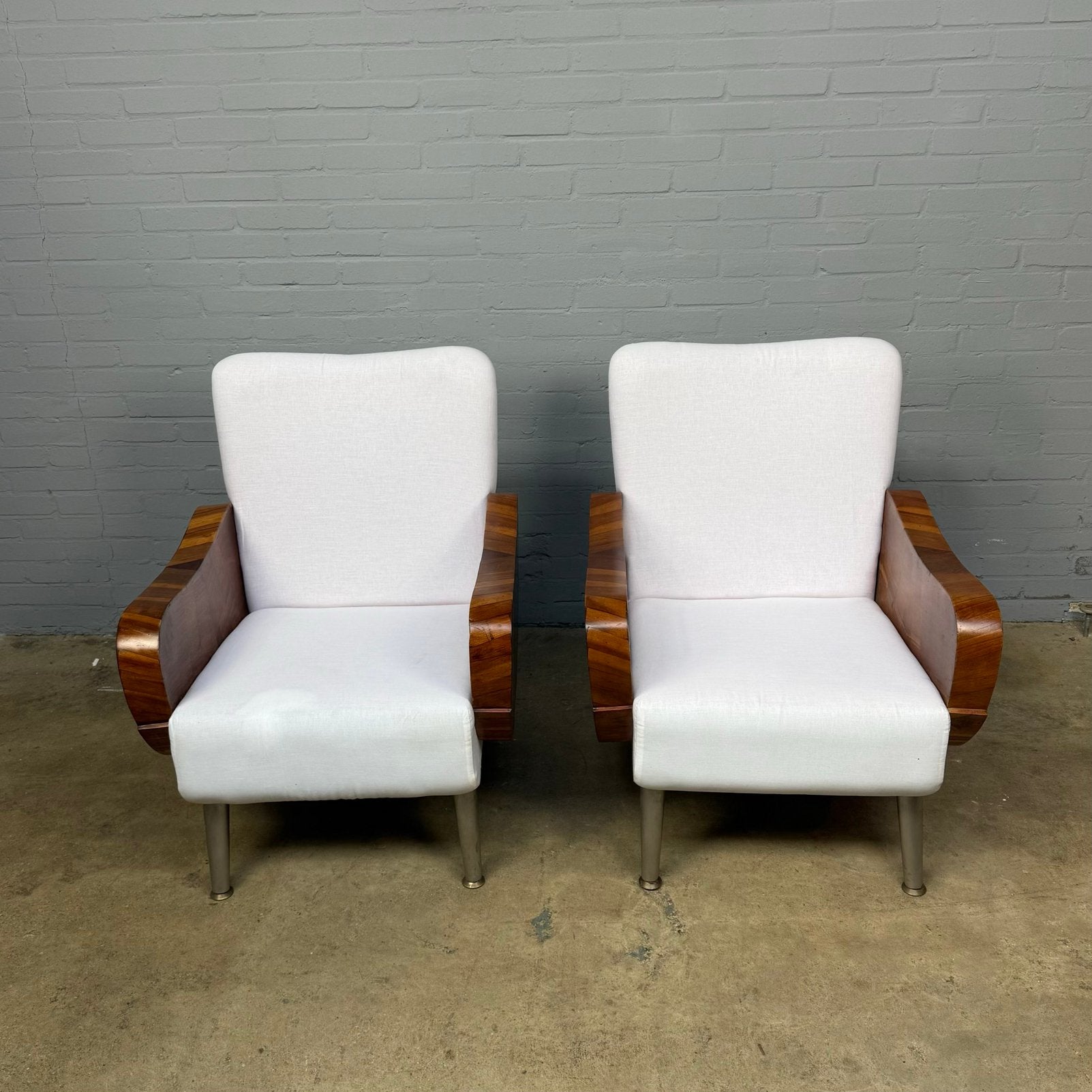 Vintage Art Deco fauteuils met gebogen houten armleuningen, Ophalen of Verzenden, Zo goed als nieuw