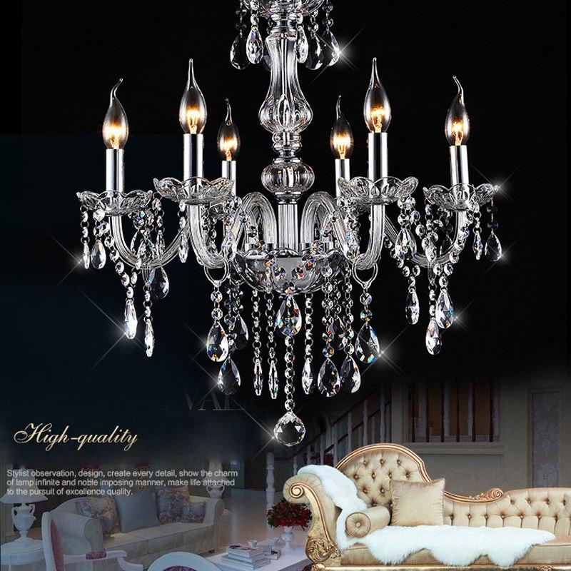 Elegante Kristallen Kroonluchter Hanglamp 6 Fittingen(E14), Ophalen of Verzenden, Nieuw, Glas