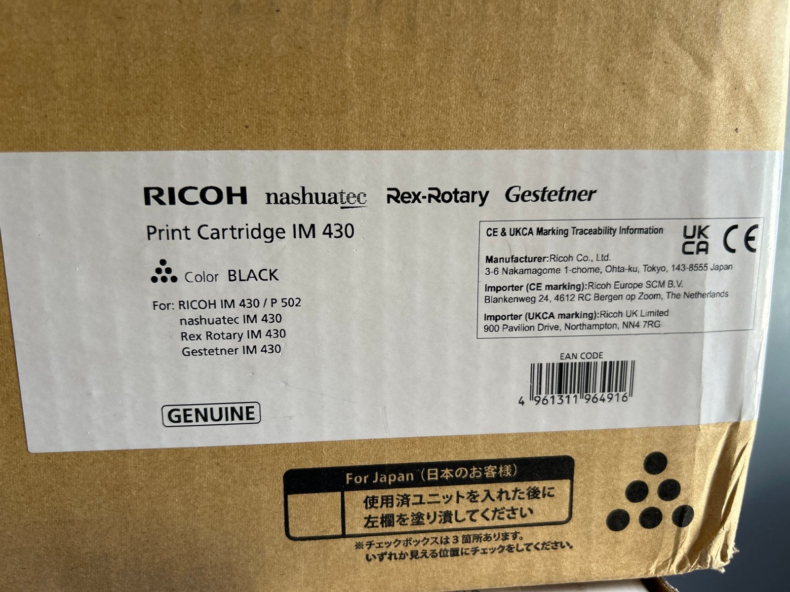 Originele Ricoh Print Cartridge IM 430 Zwart, Ophalen of Verzenden, Nieuw, Cartridge
