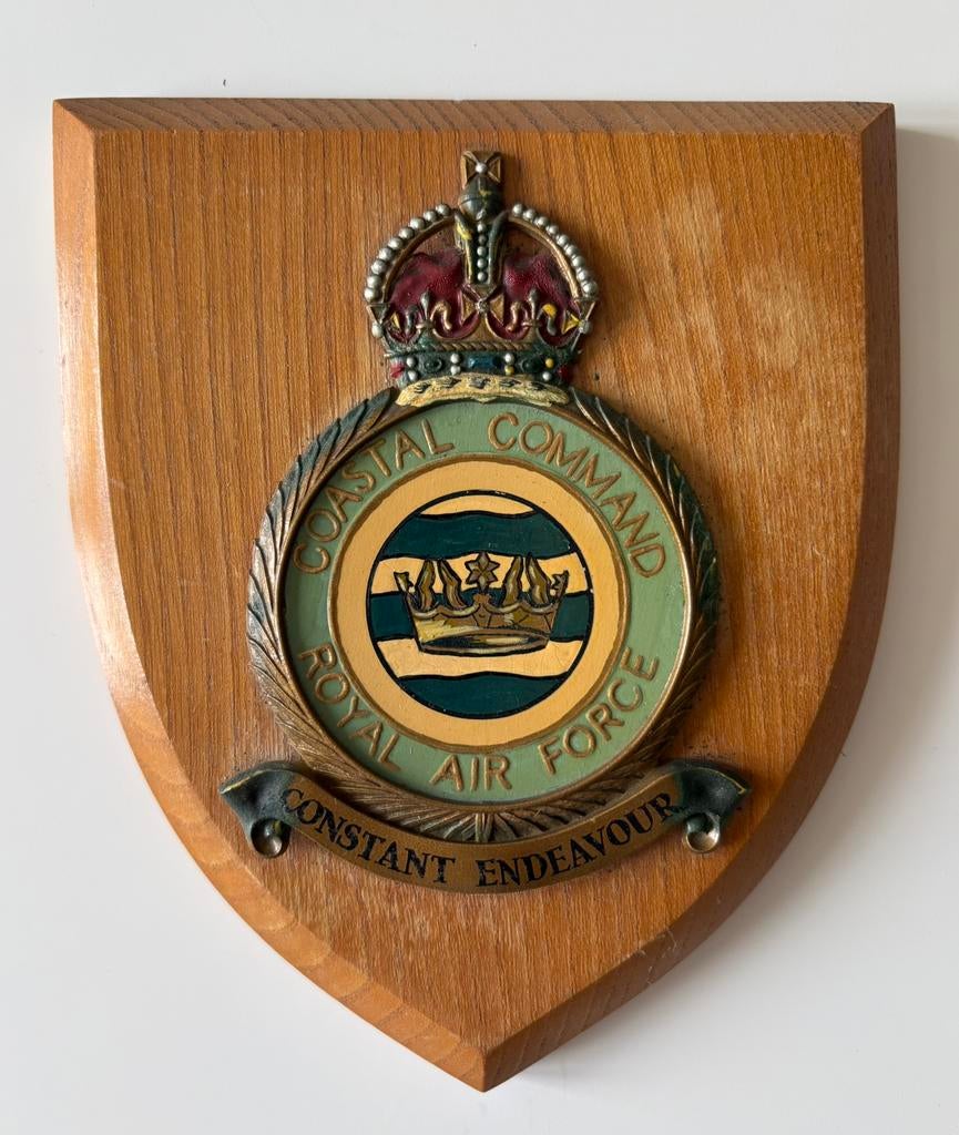 Vintage Wooden Coastal Command RAF Plaque Shield Crest, Verzamelen, Ophalen of Verzenden