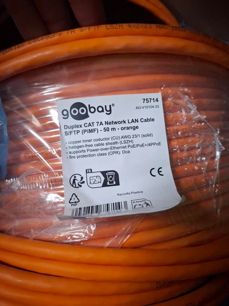 Goobay Duplex CAT 7A Netwerk LAN Kabel S/FTP (PiMF) - 50m, Computers en Software, Pc- en Netwerkkabels, Nieuw, Ophalen