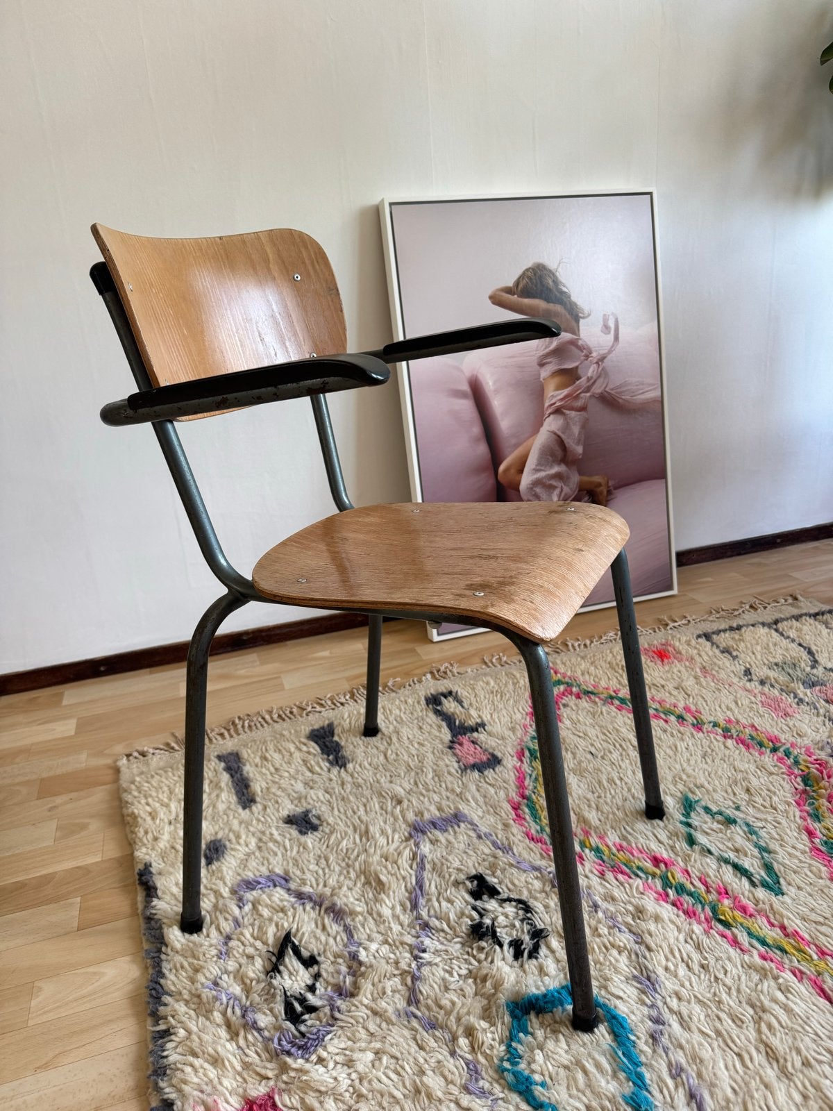 Vintage schoolstoel met armleuningen, Ophalen of Verzenden