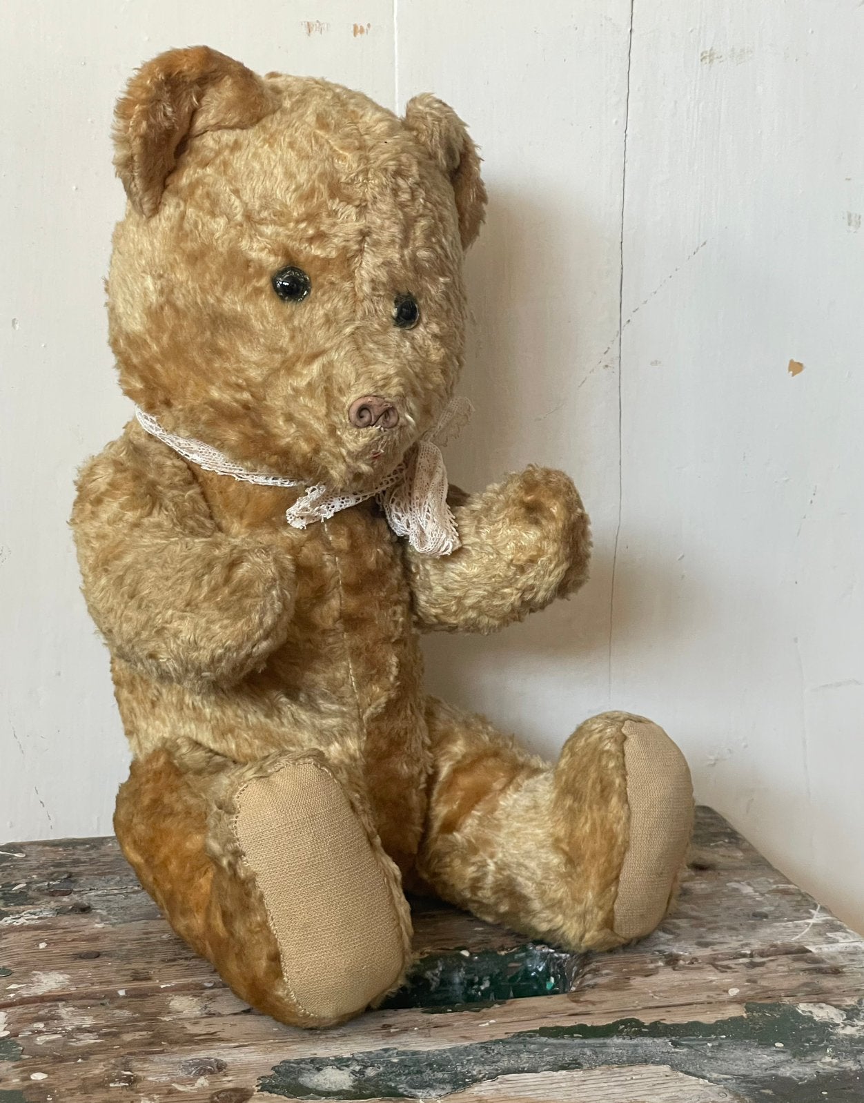 Brocante oude beer stro gevuld 39 cm, Ophalen of Verzenden