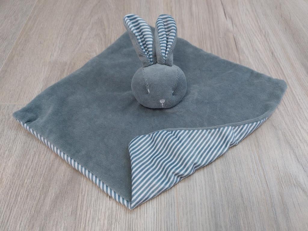Knuffel knuffeldoekje bambino konijn grijs groen L1093, Ophalen of Verzenden, Zo goed als nieuw
