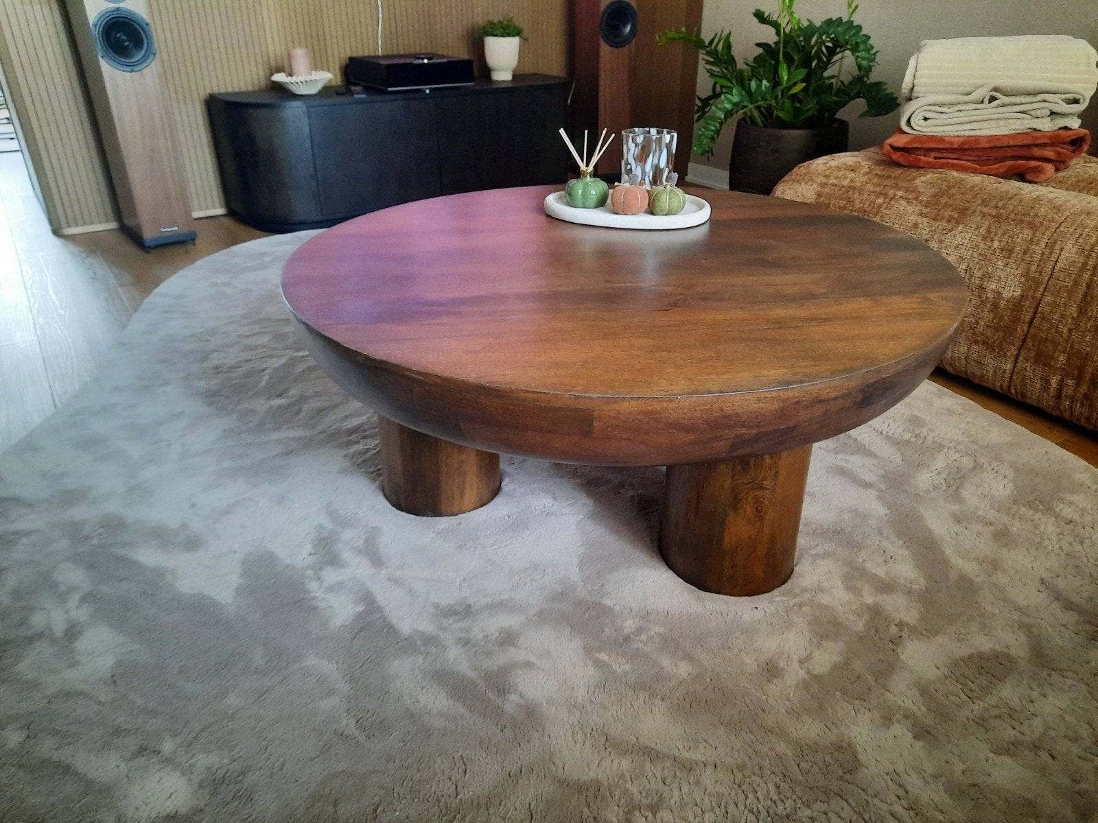 ronde salontafel japandi 90cm bruin, Huis en Inrichting, Tafels | Salontafels, Ophalen, 50 tot 100 cm, Rond, Nieuw