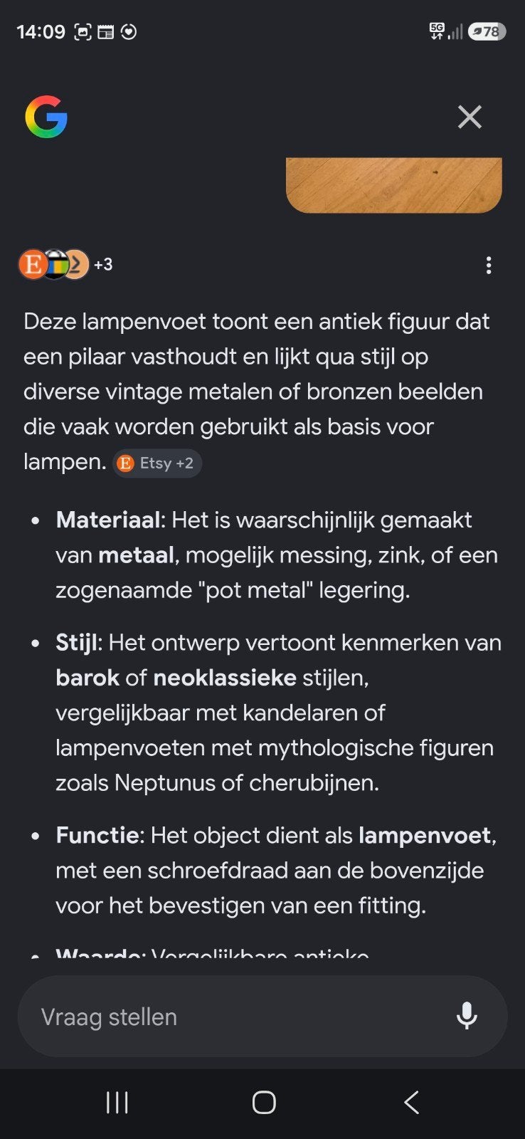 Antieke lampenvoet, Ophalen