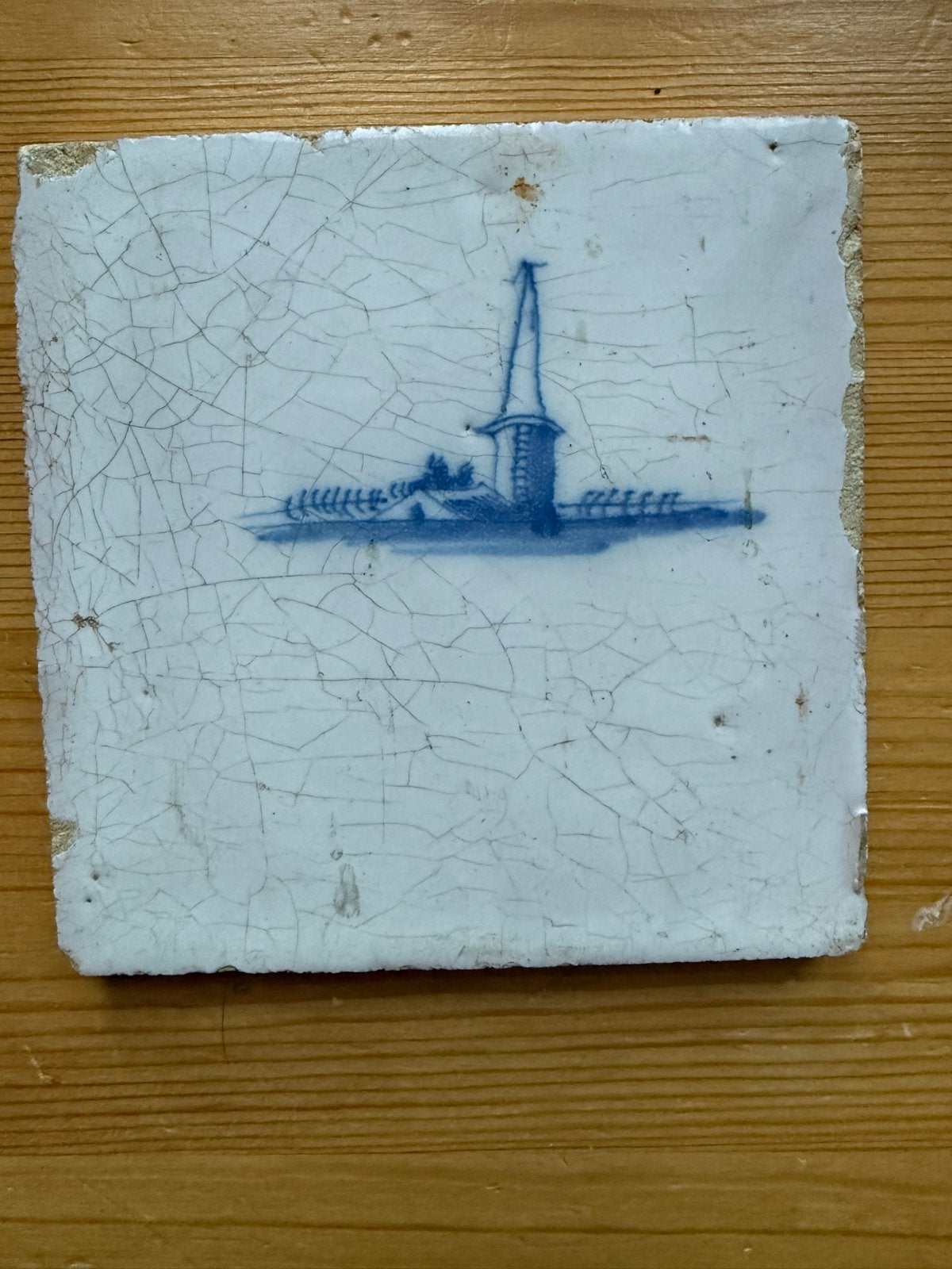 Antieke Delfts Blauwe Tegel - Kerkje - 12,5x12,5 cm, Ophalen of Verzenden