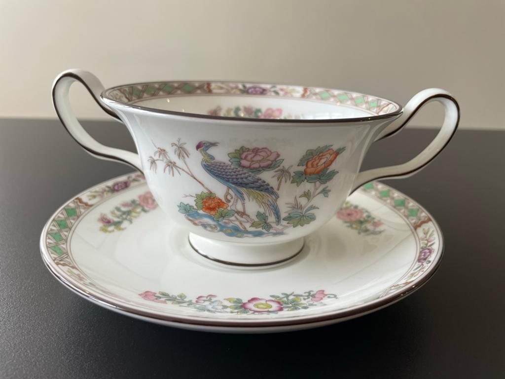 Wedgwood Kutani Crane Soepkom en Schotel - Onbeschadigd, Ophalen of Verzenden, Zo goed als nieuw, Porselein