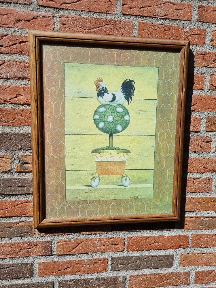 schilderij prent haan en eieren j.wiens, Ophalen of Verzenden, 'T Olde Gre-j, Info@toldegrej.nl, Endepoelstraat 20f Didam