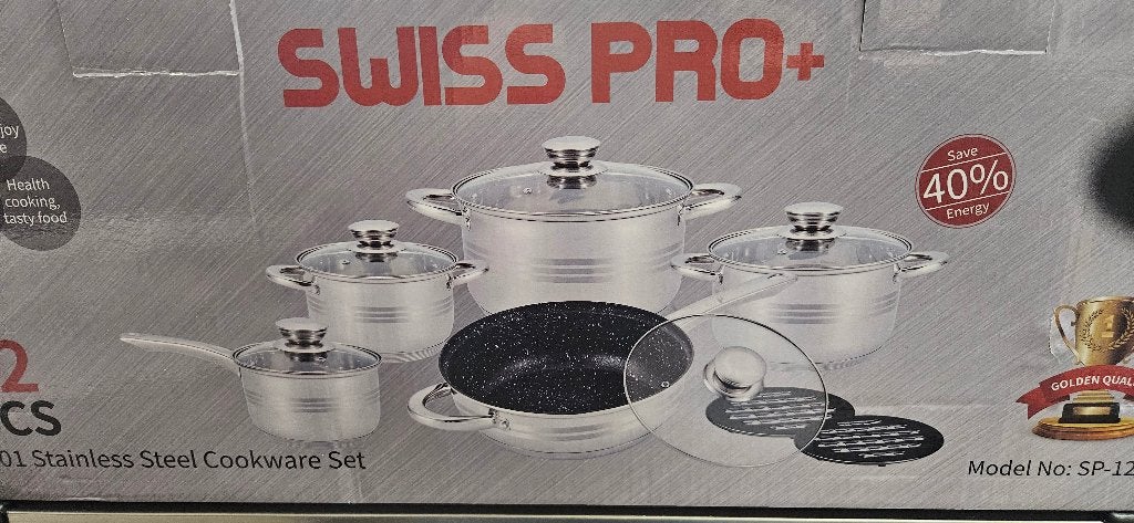 Swiss Pro+ 12-delige pannenset - Nieuw in doos, Nieuw, Pannenset, Rvs, Overige merken