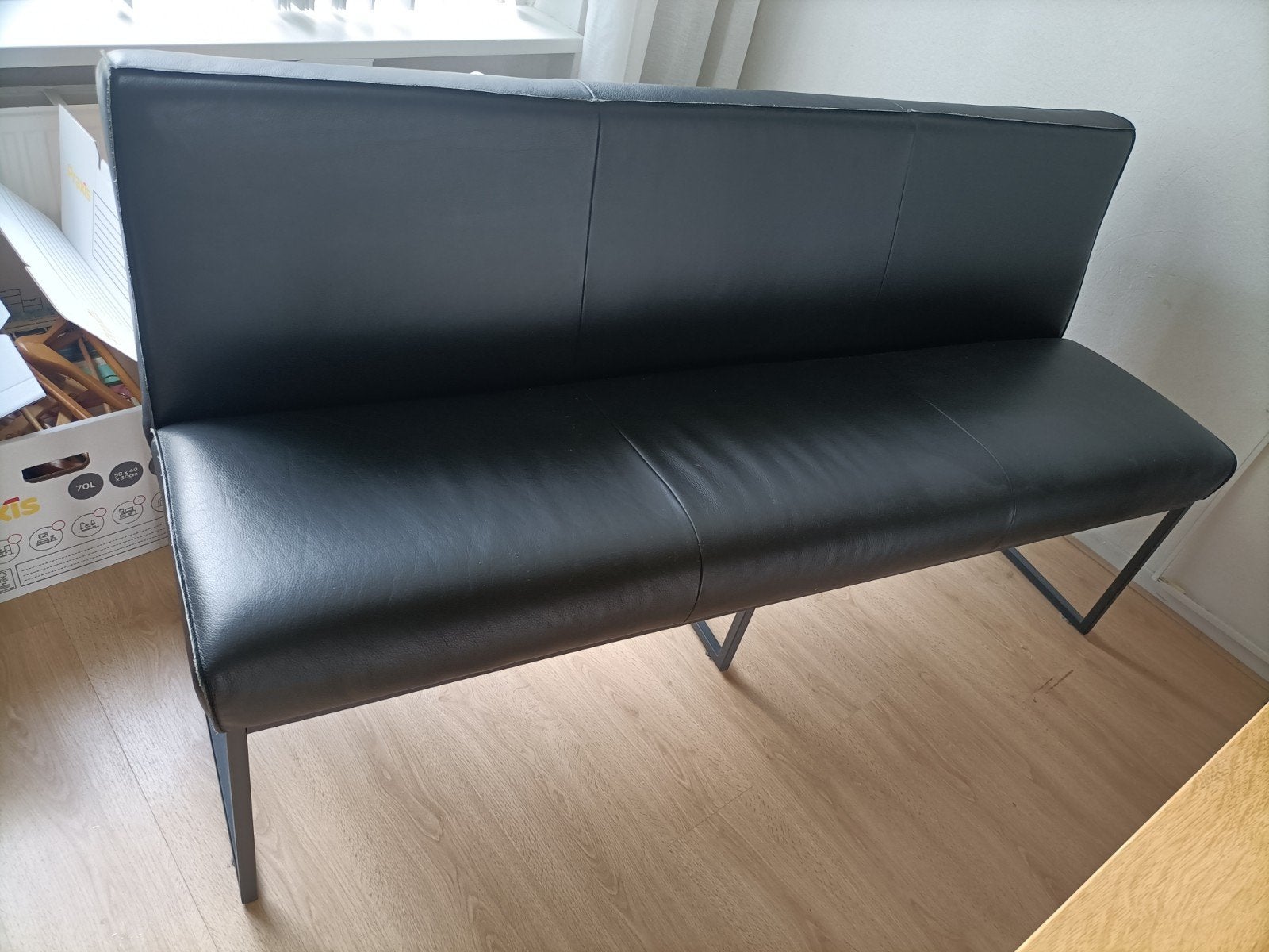 Goossens Eetbank Zwart Leer - Zo goed als nieuw, Minder dan 75 cm, 150 tot 200 cm, Driepersoons, Ophalen of Verzenden