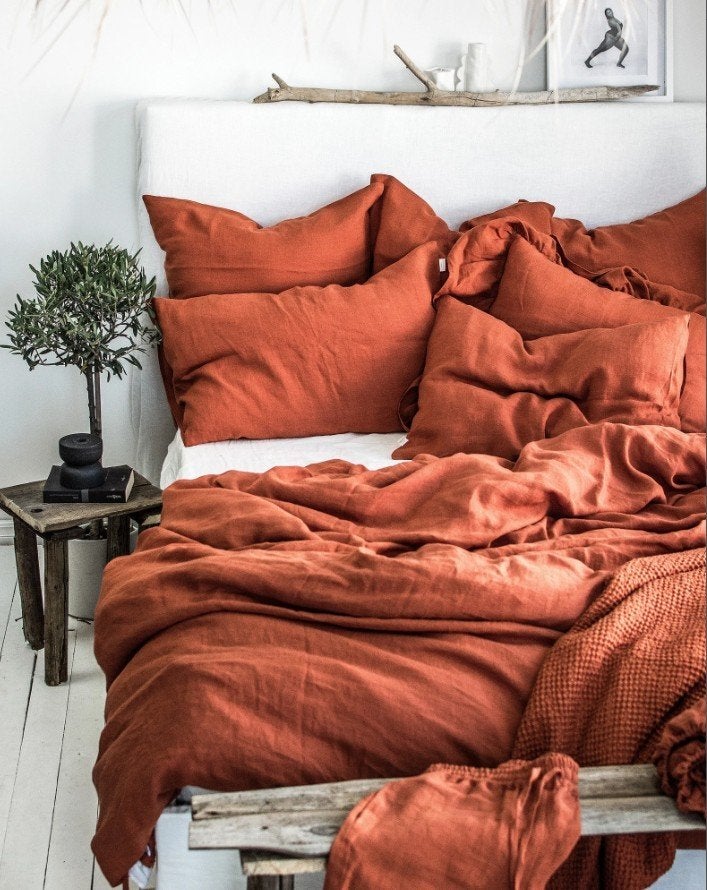 100% linnen dekbedovertrek 240x220 met slopen Bright Terra, Bruin, Dekbedovertrek, Ophalen of Verzenden, Nieuw