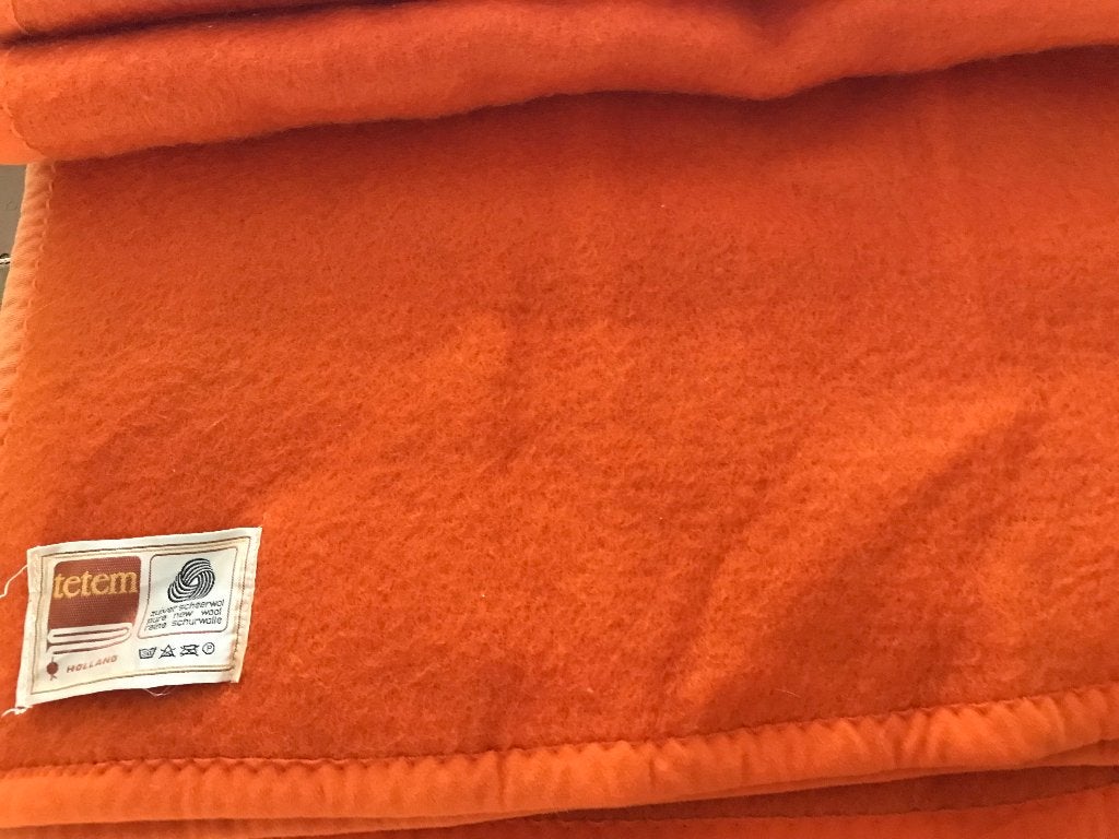 Tetem Holland Wollen deken oranje 2,25 x2,25 m vintage retro, Gebruikt, Tweepersoons, Oranje, Ophalen of Verzenden