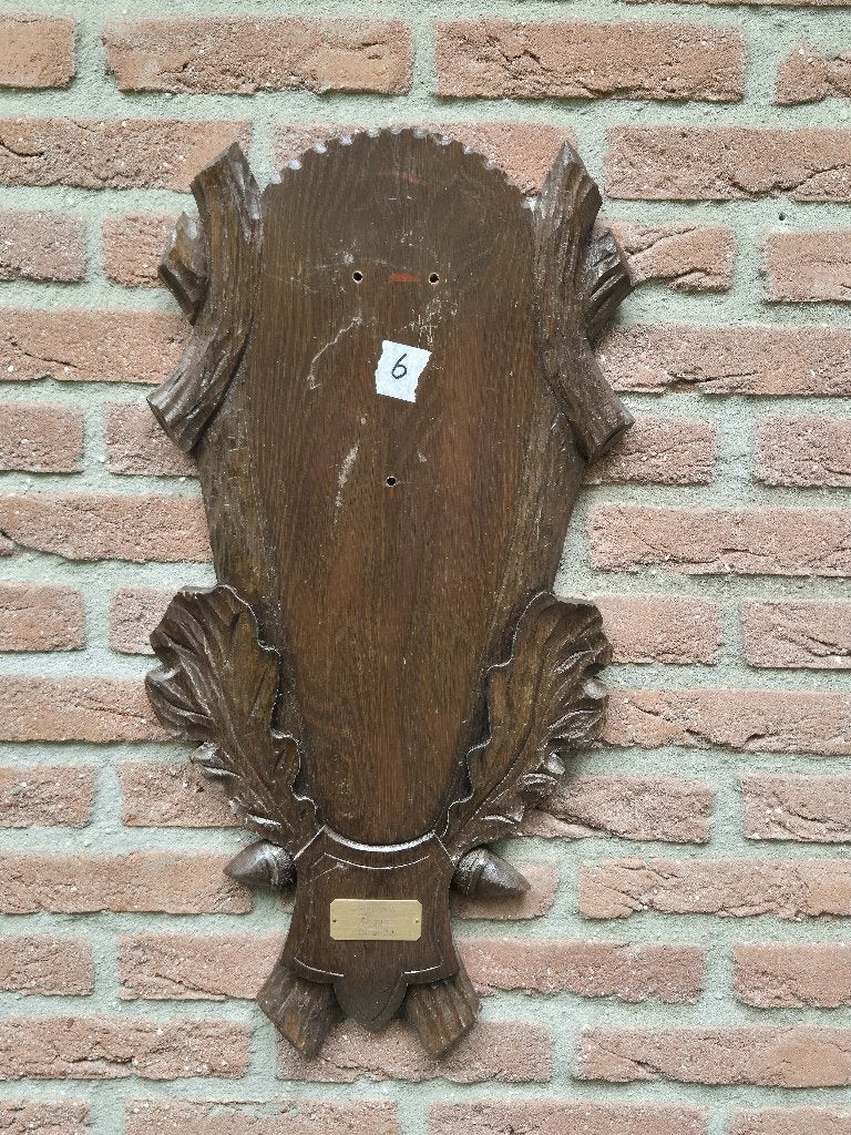 Rijk gedecoreerde trofeeplank eiken 67x33 taxiderrmie gewei, Ophalen of Verzenden, Gebruikt, Hert, Gewei of Kop
