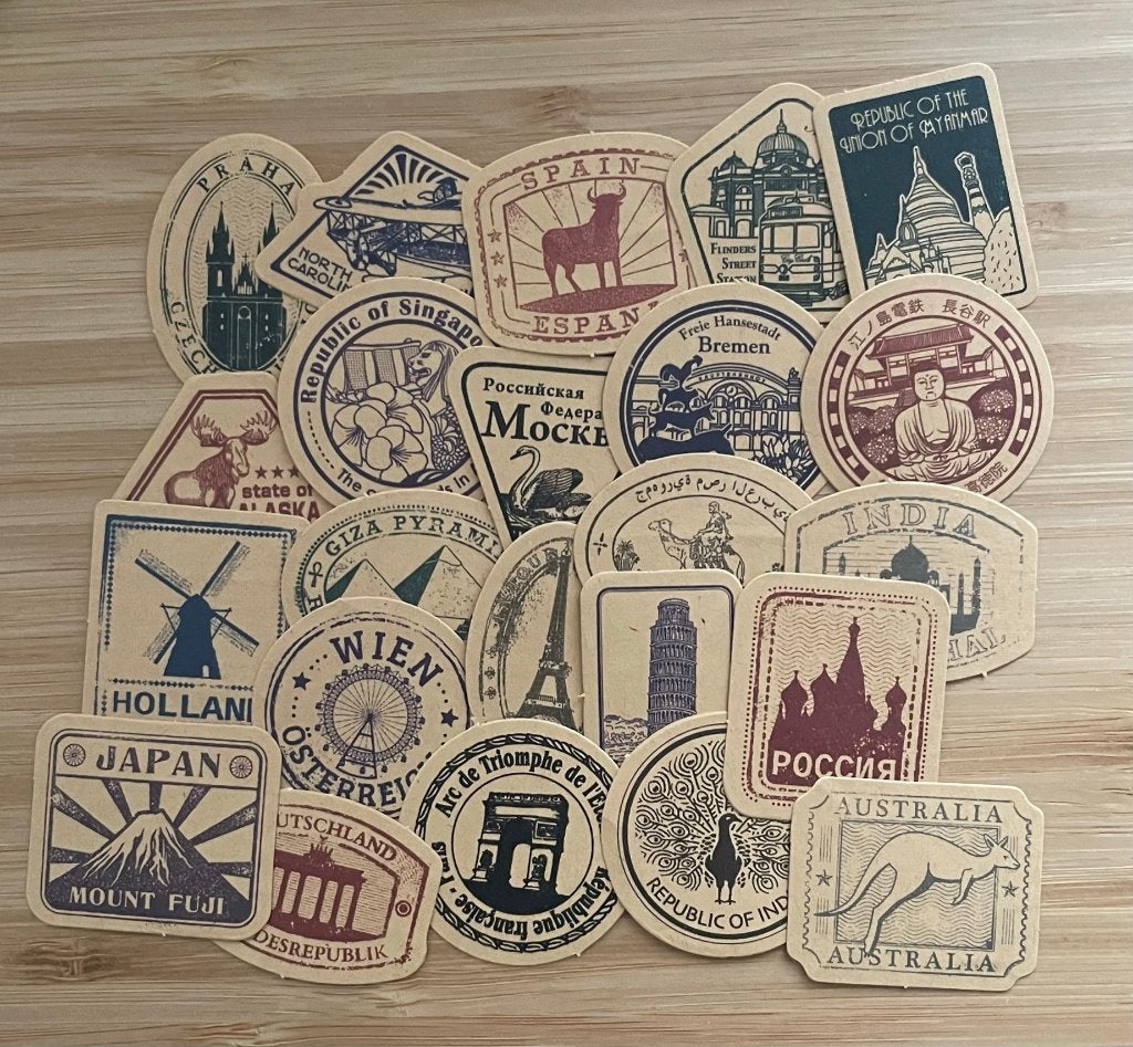 Landen/steden reizen vintage look stickers, Verzenden, Nieuw, Meerdere stickers
