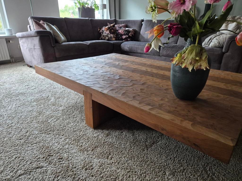 Handgesneden Roderick Vos salontafel   180x120x35 cm, Huis en Inrichting, Tafels | Salontafels, 100 tot 150 cm, Ophalen of Verzenden