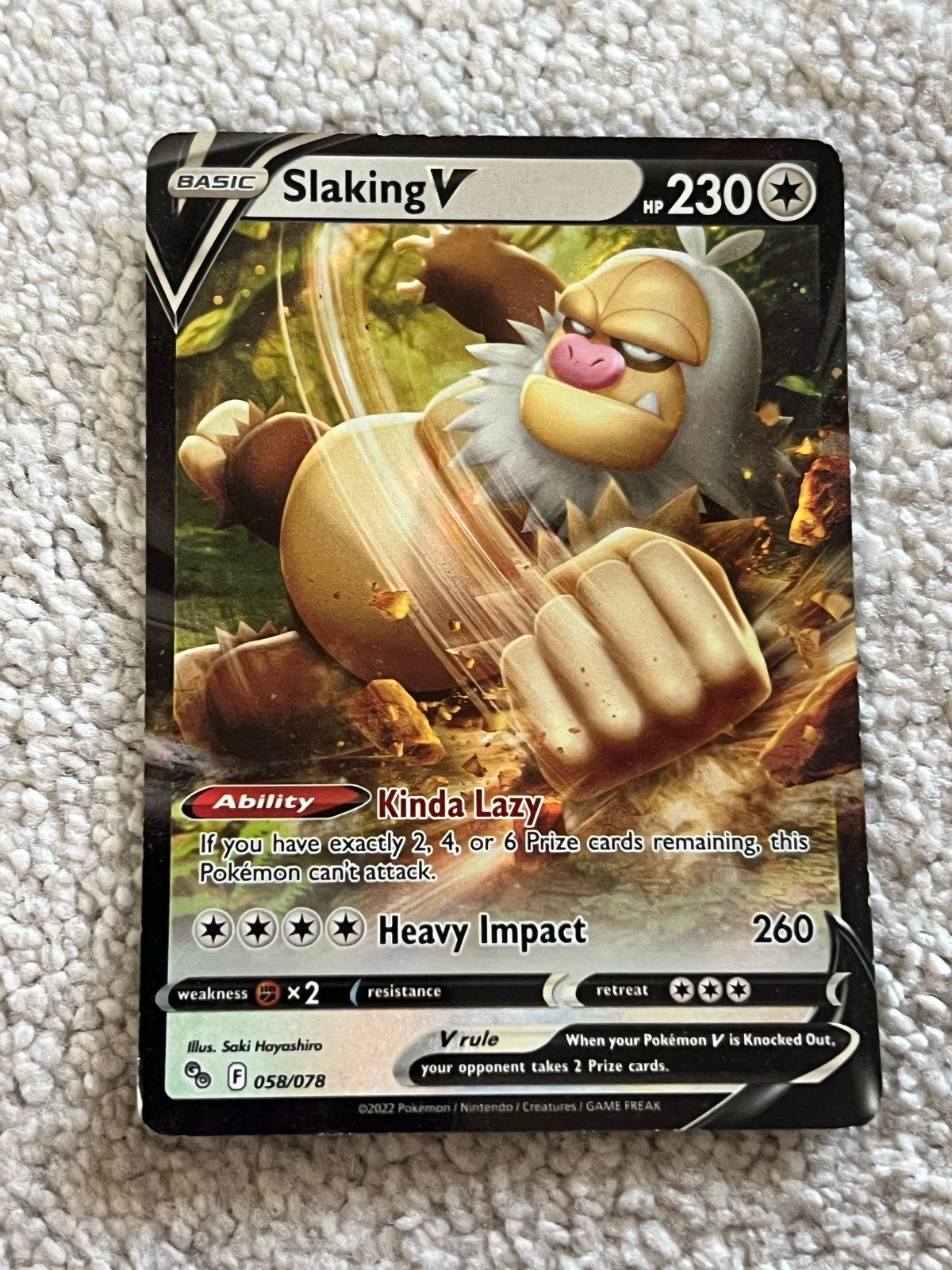 Pokémon Kaart: Slaking V (058/078) (Kleine kaart), Hobby en Vrije tijd, Ophalen of Verzenden, Zo goed als nieuw, Losse kaart