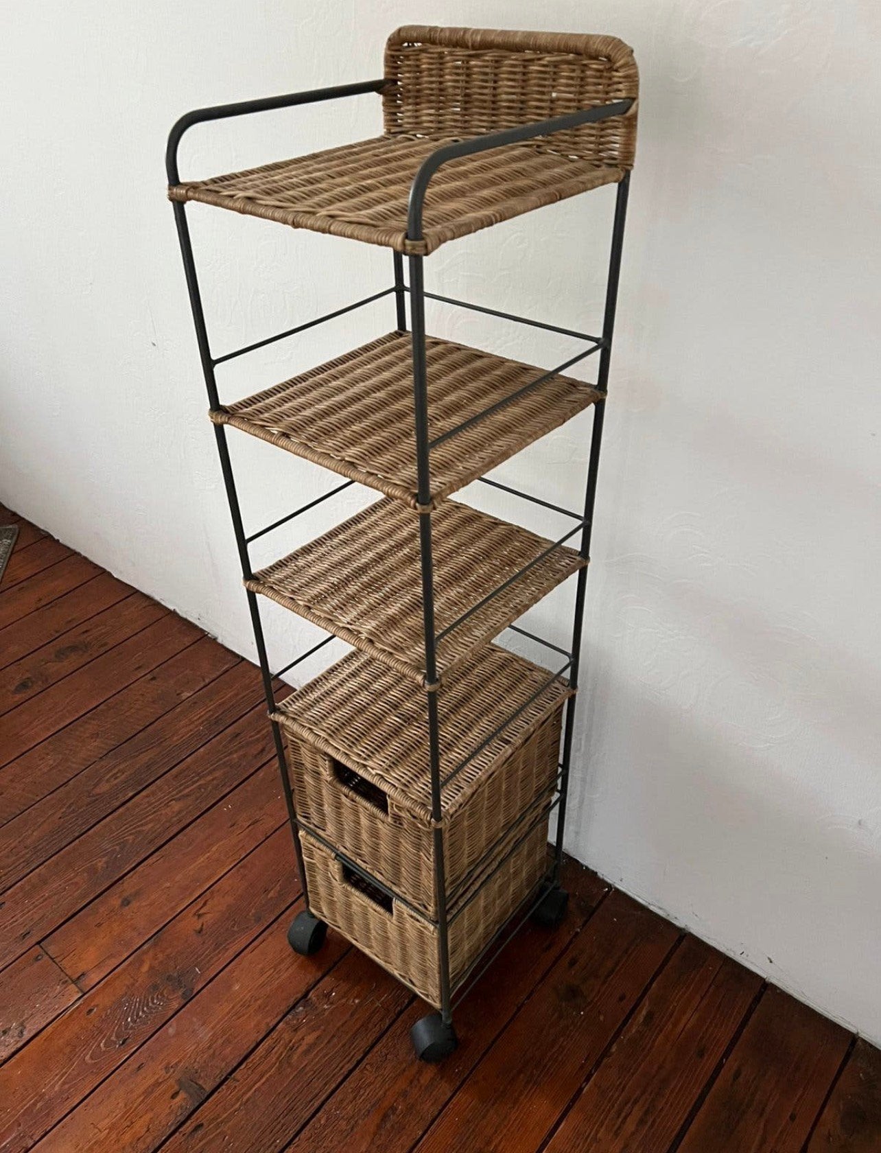 rieten opbergkar / etagère op wielen – 5 niveaus, Huis en Inrichting, Kasten | Ladekasten, Ophalen, 50 tot 100 cm, Zo goed als nieuw