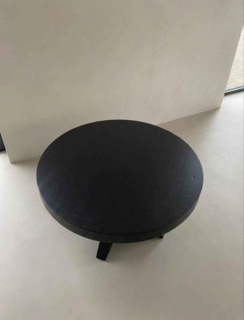 Mangohouten Ronde Zwarte Salontafel 80x80x45cm, Overige houtsoorten, 50 tot 100 cm, Mangohouten salontafel rond, Rond