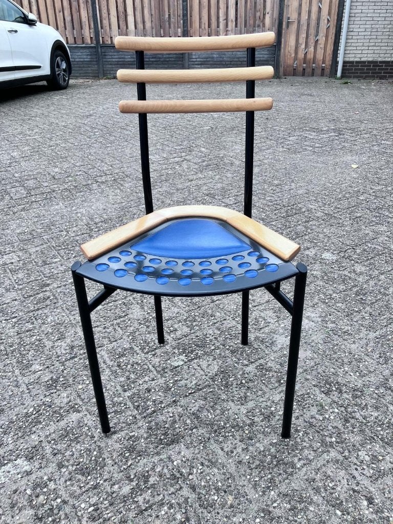 4x Designstoel Collection Zumsteg Switzerland  Postmodern, Huis en Inrichting, Ophalen, Blauw, Hout, Zo goed als nieuw