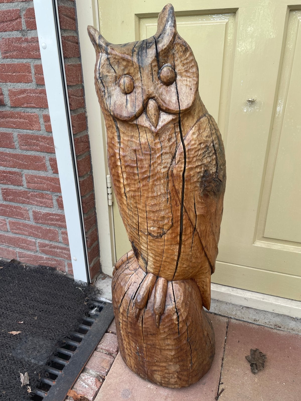 Groot houten uil beeld - Handgesneden, Ophalen, 50 - 100 cm, Handgemaakt, Beeld