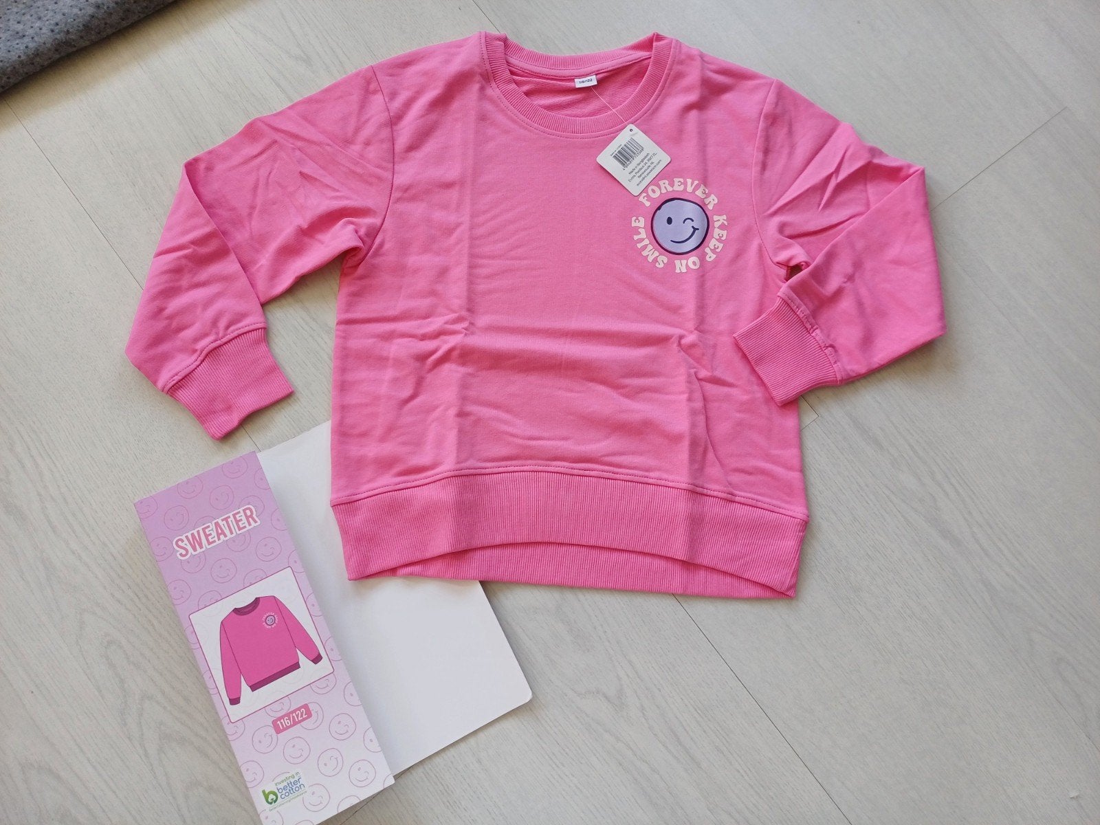 Roze sweater / trui smiley maat 116 122, Verzenden, Nieuw, Meisje, Trui of Vest