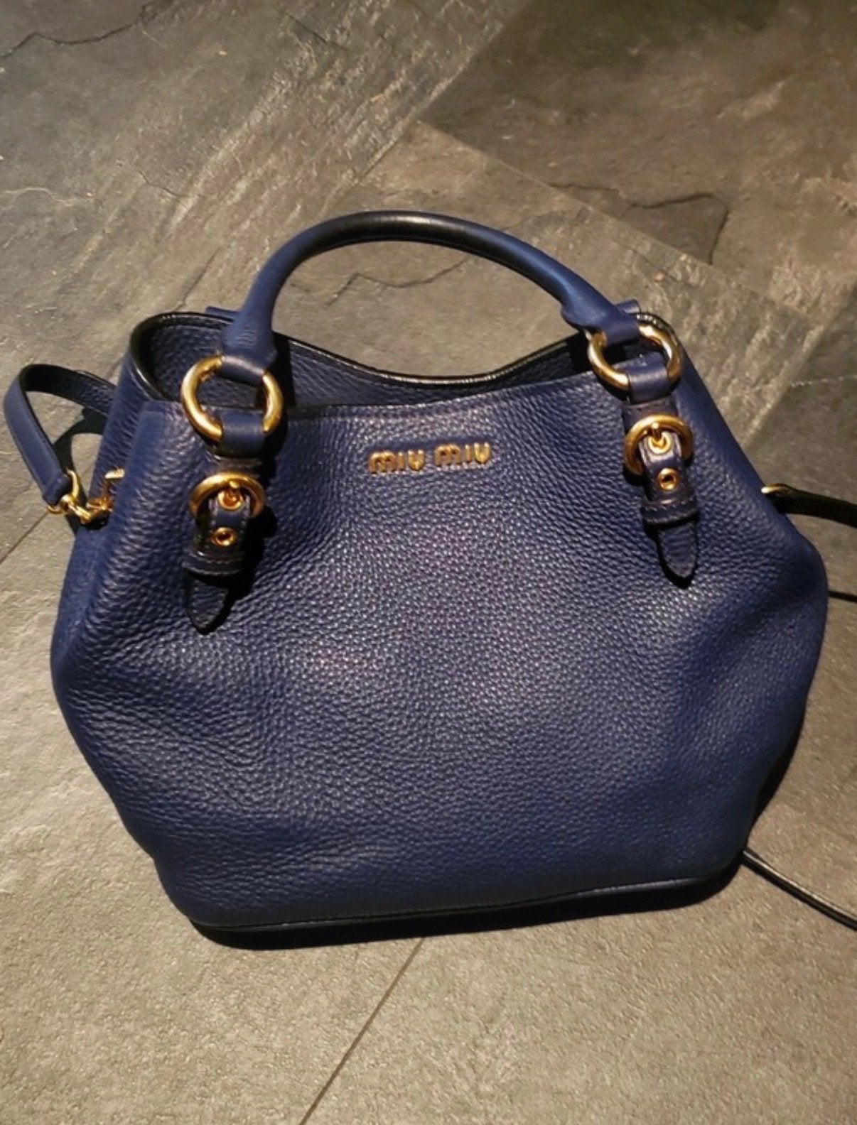 Miu Miu Vitello Phenix 2-Way Top Handle Satchel / Tote, Ophalen of Verzenden, Zo goed als nieuw, Blauw, Handtas