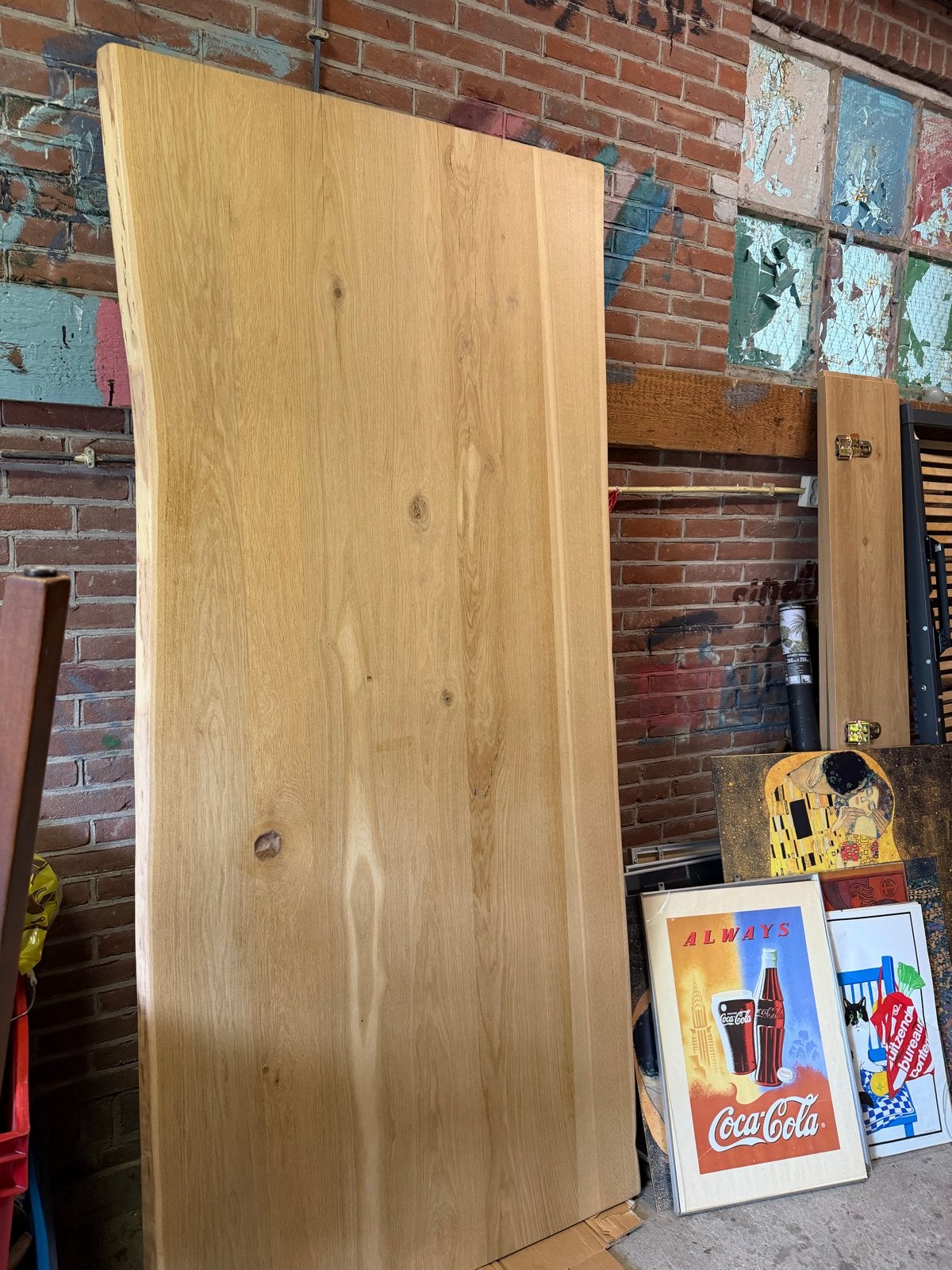 Grote licht eiken tafel 240x106 met stalen poten, Ophalen, Gebruikt, 100 tot 150 cm, Eikenhout