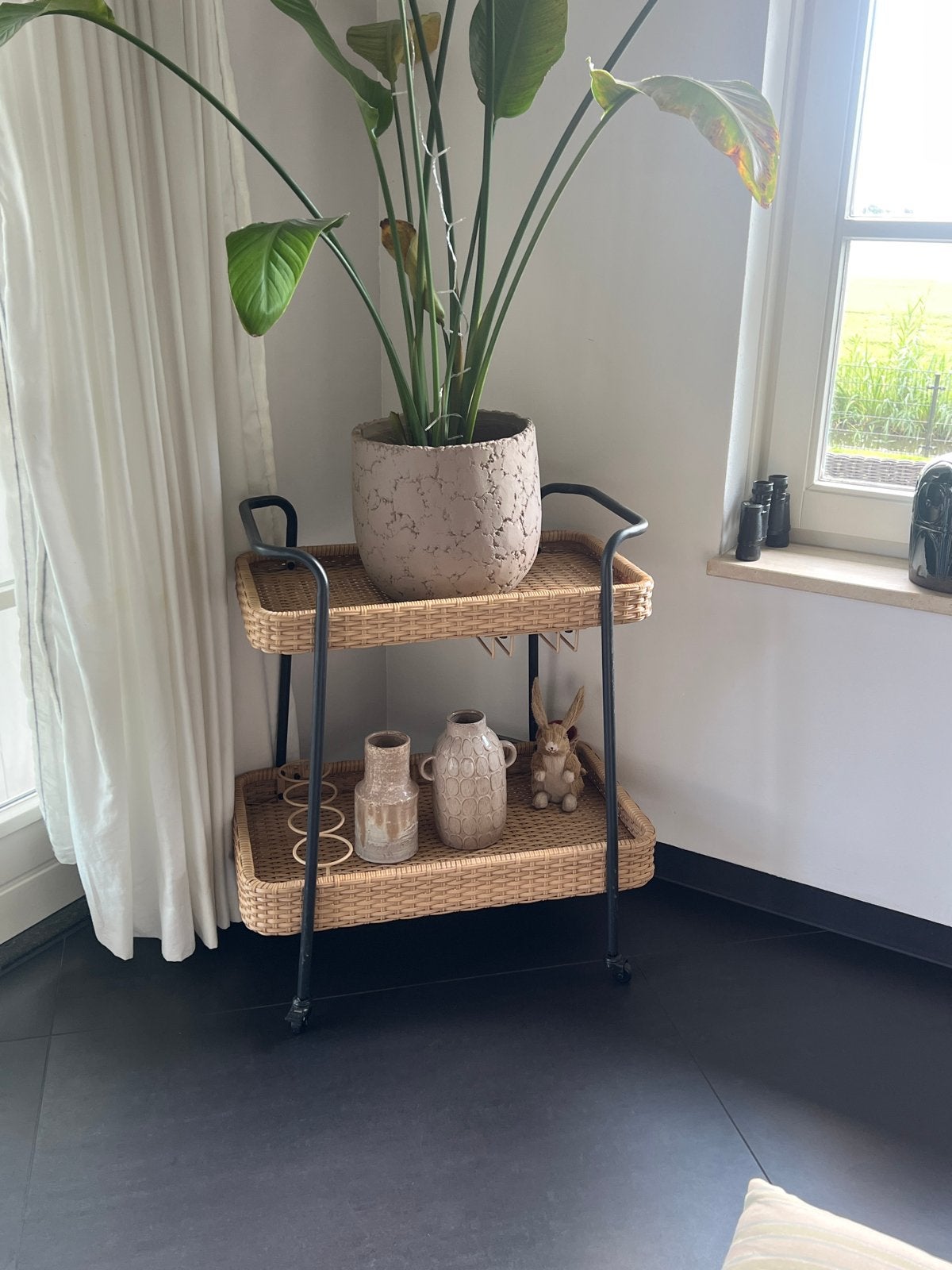 Rotan serveerwagen/trolley met 2 etages, Ophalen, Nieuw
