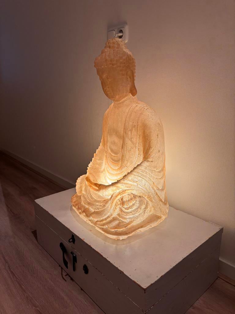 Grote warme Boeddha lamp van glasvezel, Ophalen, Gebruikt