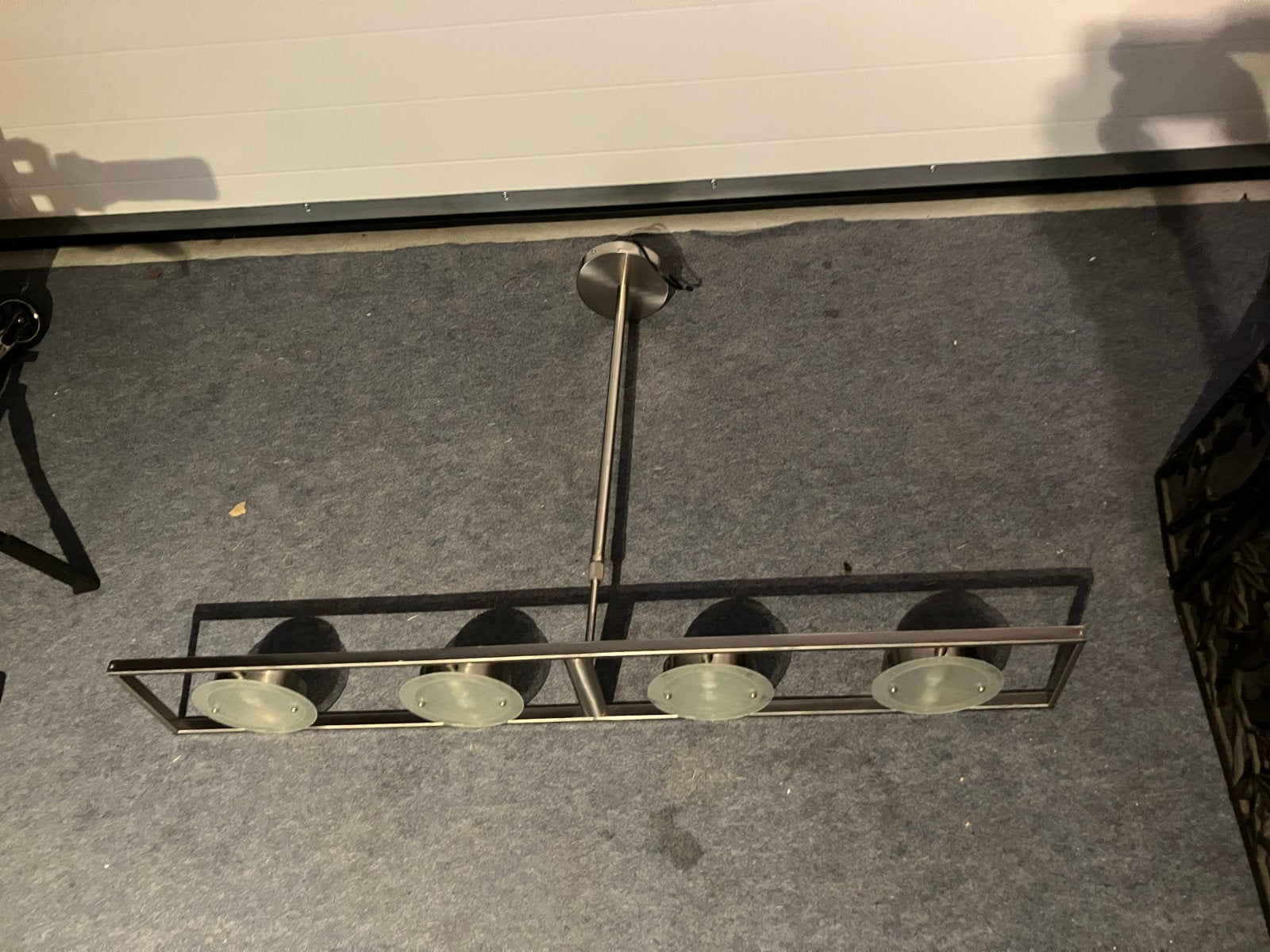 Moderne eettafellamp met 4 spots - RVS, Huis en Inrichting, Ophalen, Gebruikt, Metaal, Overige fittingen