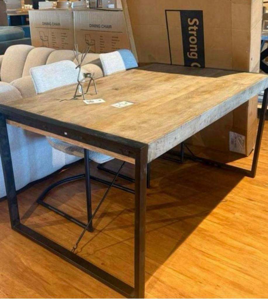 Landelijke Stoere mango houten eettafel 160 x 100 cm, Ophalen, Landelijke stijl, industrieel, Overige materialen, Nieuw