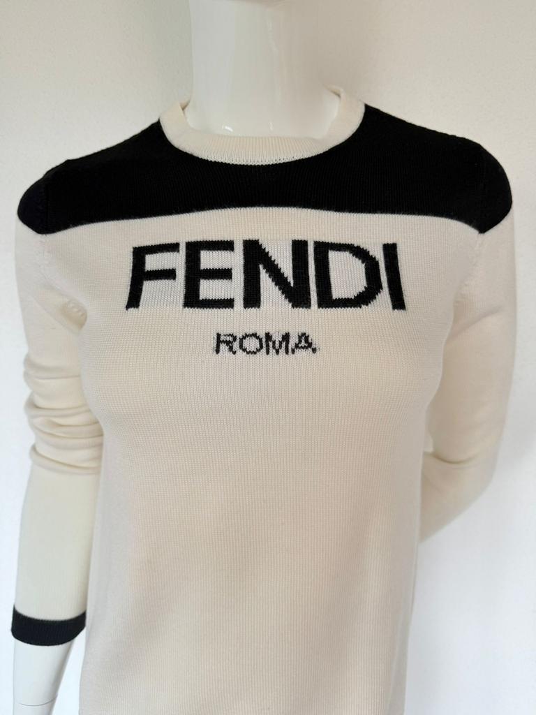 ORIGINELE FENDI TRUI ZWART WIT DAMES XS (IT40) KASJMIER WOL, Ophalen of Verzenden, Zo goed als nieuw, Maat 34 (XS) of kleiner