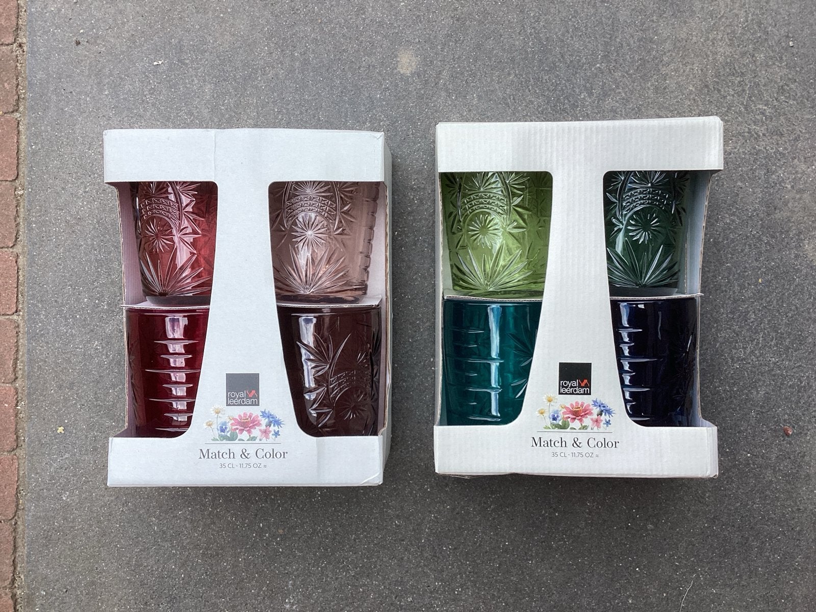 8 Nieuwe Royal Leerdam Match & Color glazen (2 sets), Glas, Nieuw, Ophalen of Verzenden, Meerkleurig