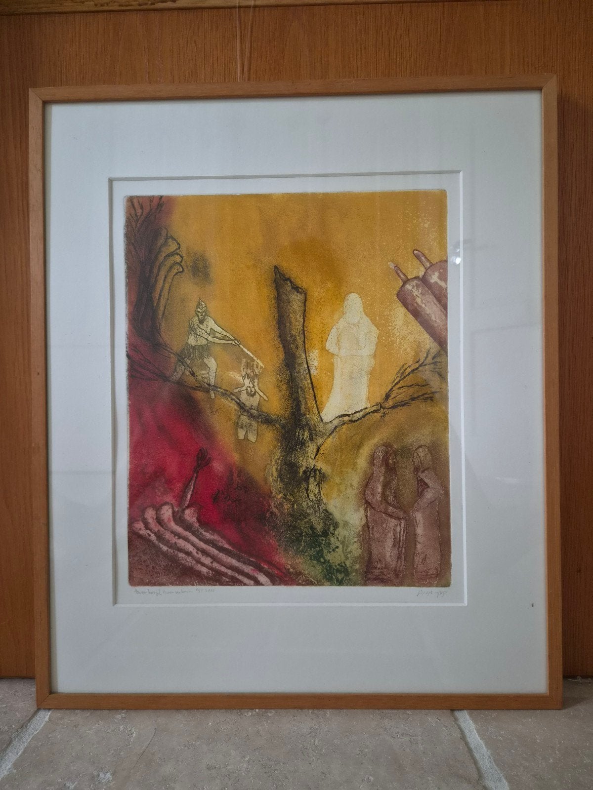 Kleurenets Marcus van Loopik - Mystiek Bijbels Tafereel, 2000 tot heden, Ets, Religie, Gesigneerd