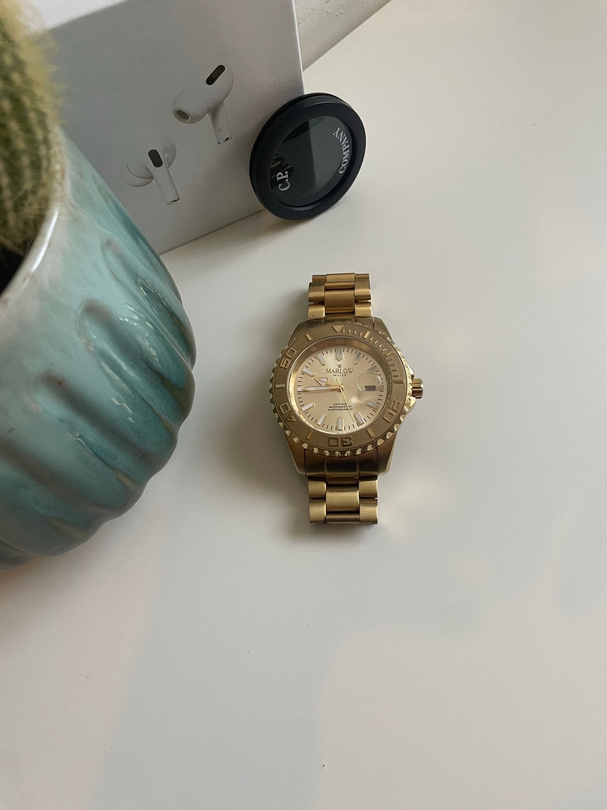 Marlow Miller horloge goudkleurig stainless steel, Overige merken, Staal, Staal, Polshorloge