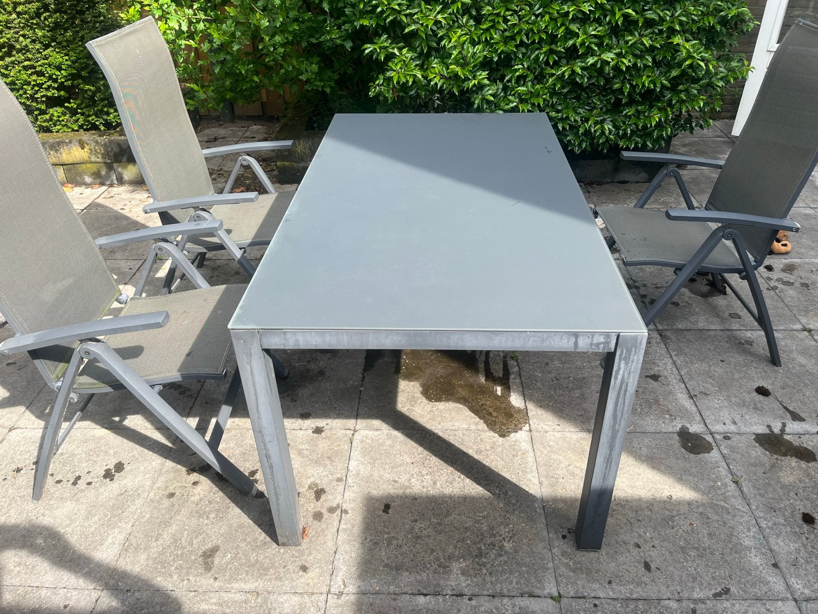 Tuin tafel met glazen plaat - 160x90x73 cm, Ophalen, Gebruikt, Rechthoekig, Metaal