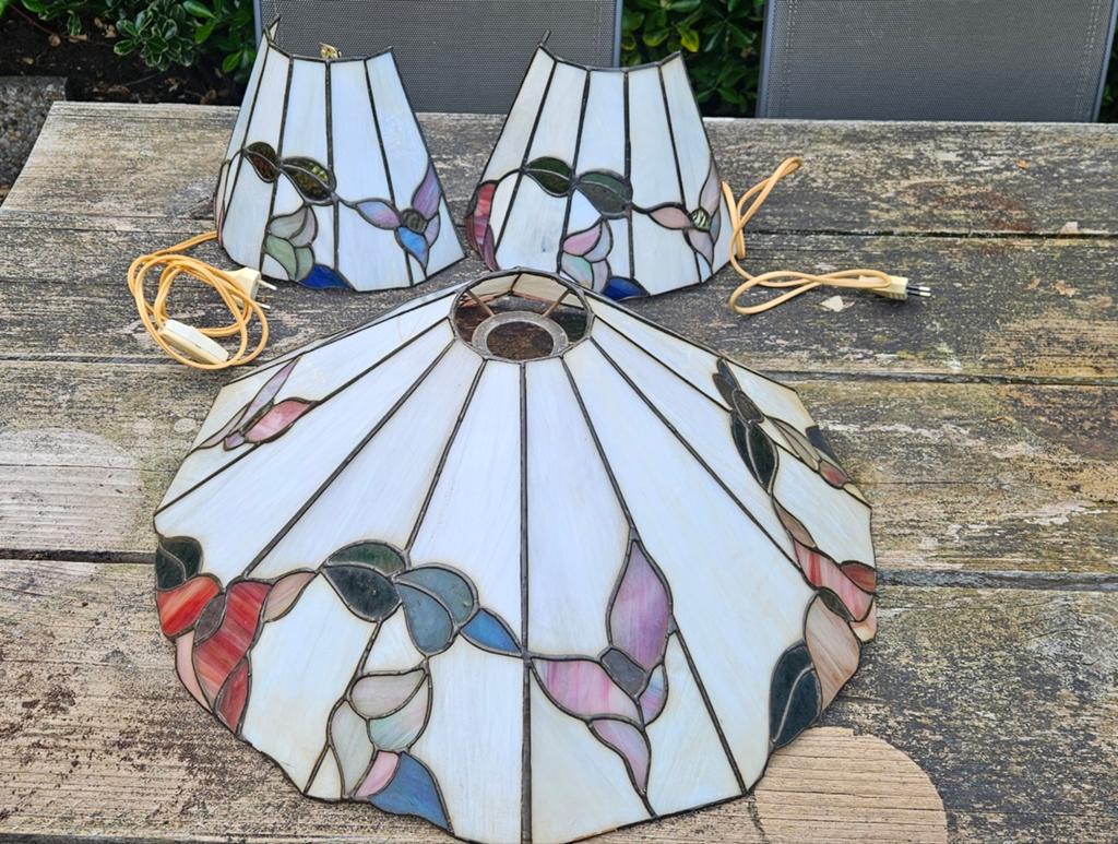 Tiffanylampenkap en 2 kleinere lampenkappen, Ophalen, Gebruikt, Blauw, Overige vormen