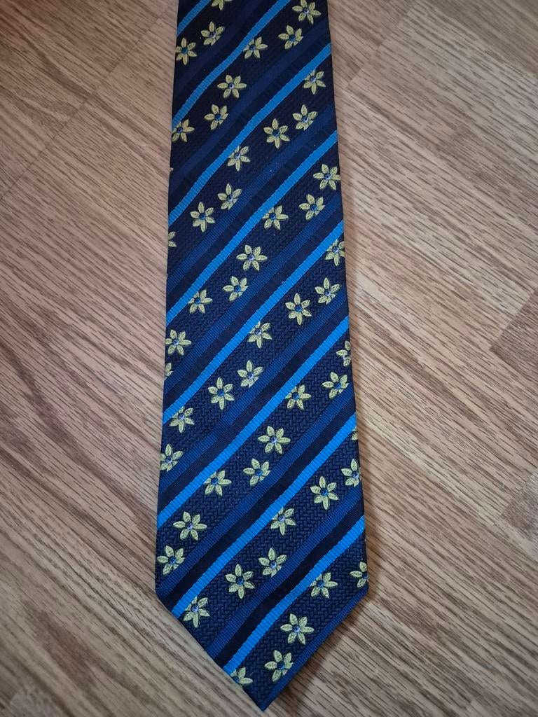 Blauw met geel gebloemde Emilio Sandrini stropdas ***zgan***, Ophalen of Verzenden, Zo goed als nieuw, Blauw, Met patroon