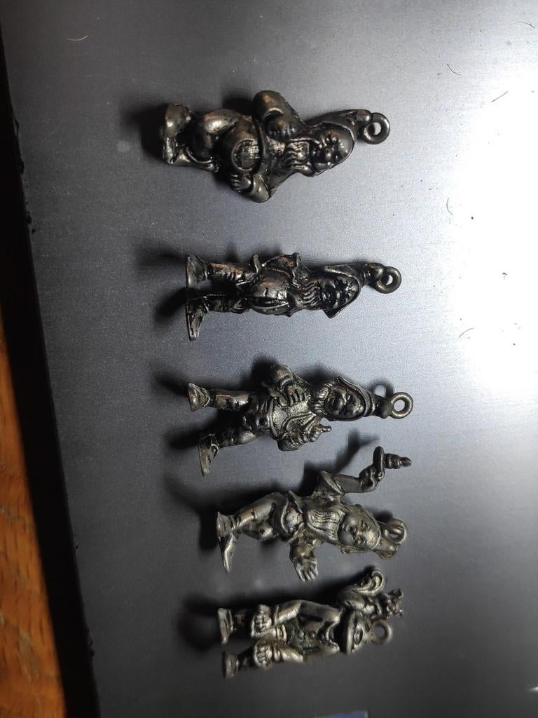 Verzilverde miniatuur kabouters (5 stuks) ca. 1960-1970, Ophalen of Verzenden, Gebruikt