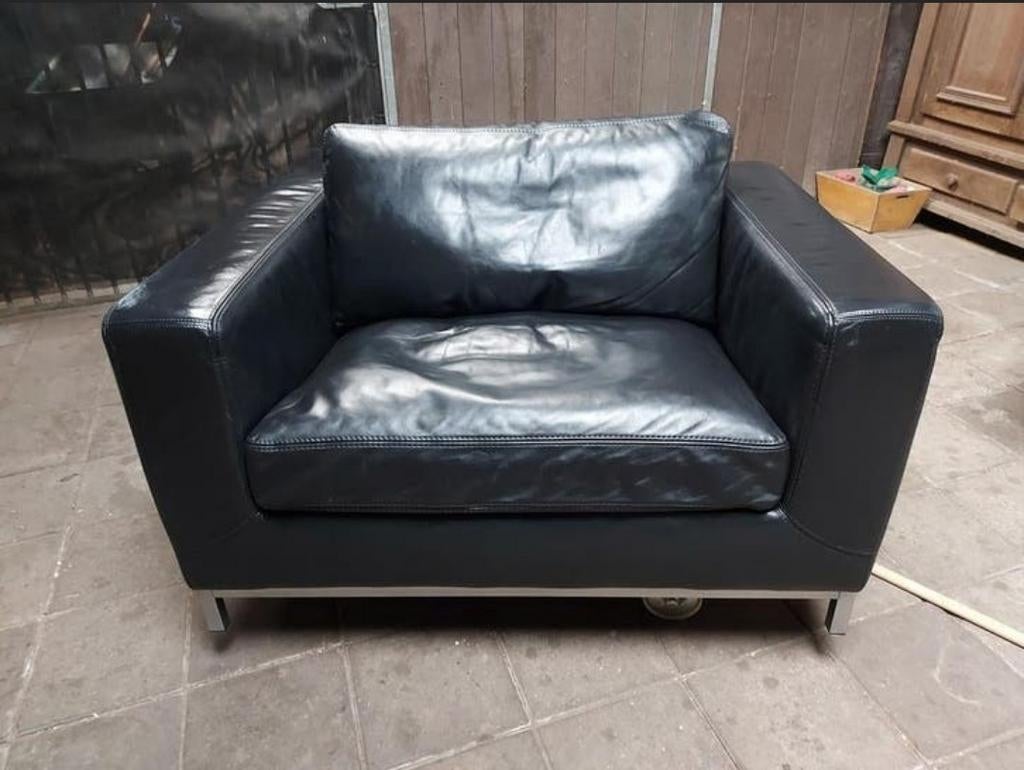 Machalka loveseat zwart leer., Ophalen, Gebruikt, Tweepersoons, Minder dan 150 cm