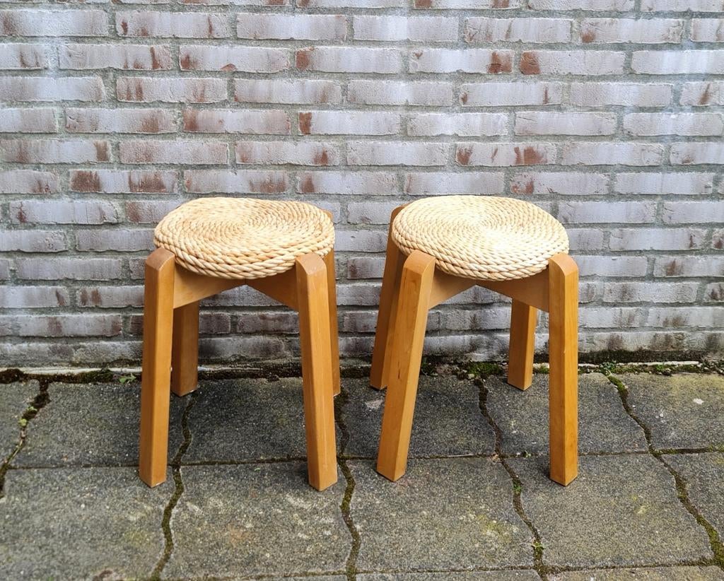 Design krukken hout en riet in de stijl Audoux & Minet, Ophalen, Gebruikt, Hout
