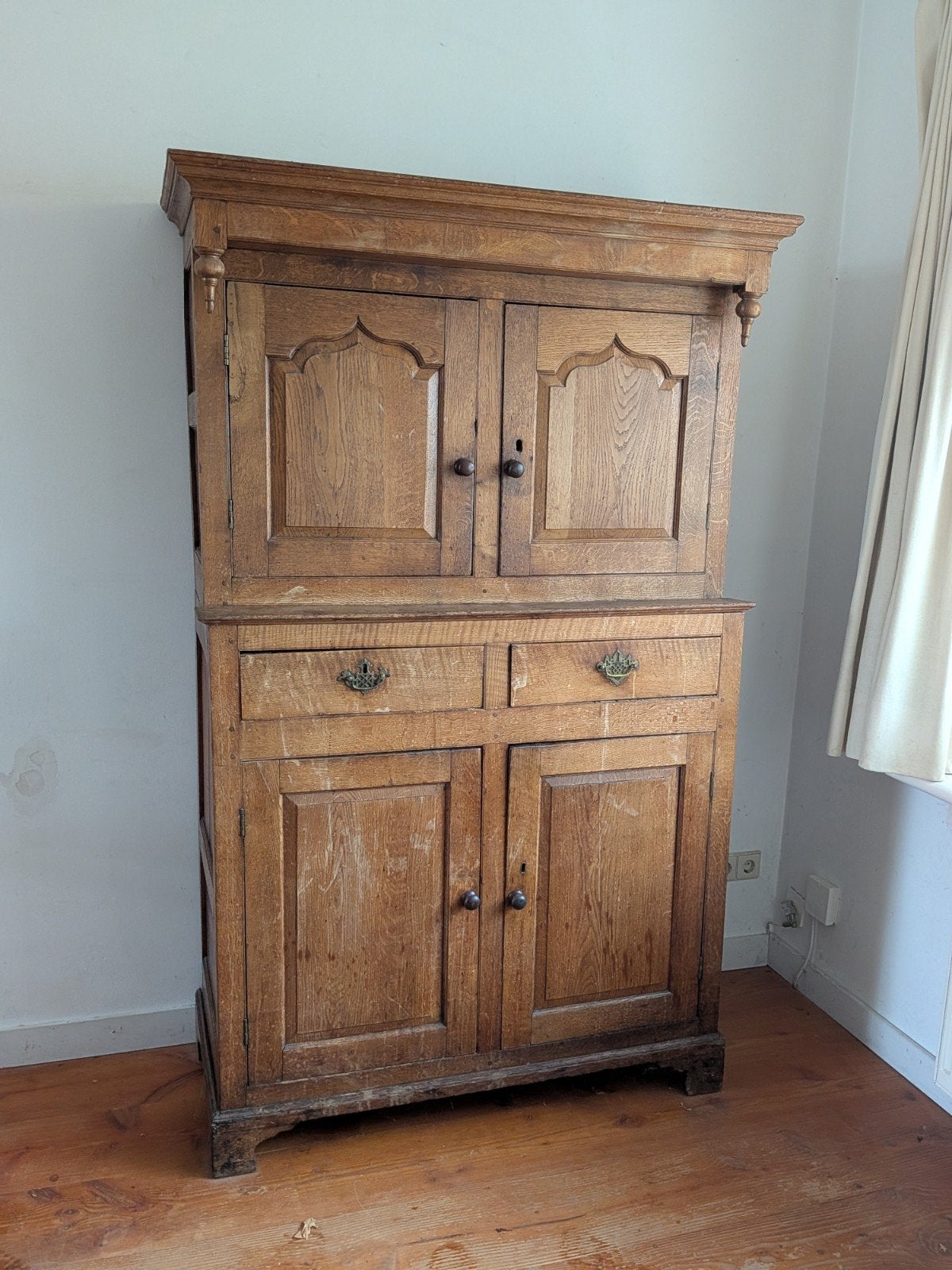 Originele Nederlandse twee-delige eiken kast 19e eeuw |180cm, Antiek en Kunst, Antiek | Meubels | Kasten, Ophalen