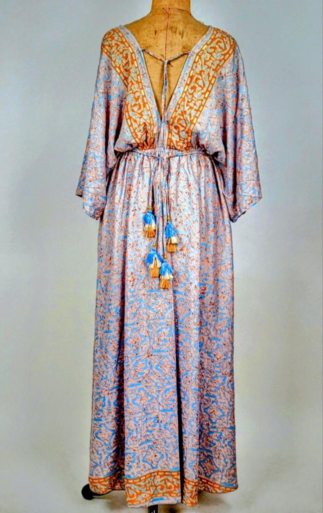 Boho Maxi Jurk Maat M - Vintage Poly Zijde Stof, Maat 38/40 (M), Blauw, Nieuw, Ophalen of Verzenden